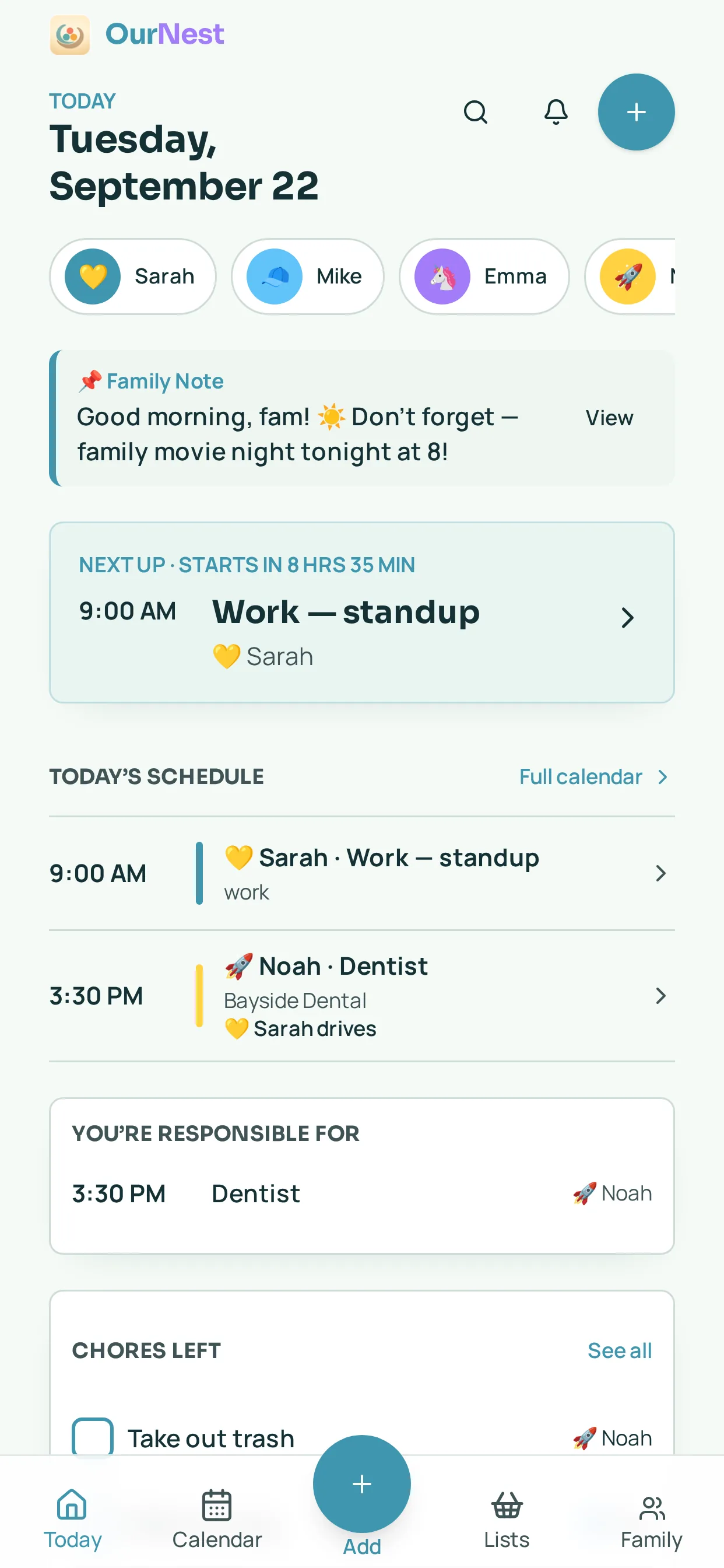 OurNest app screen